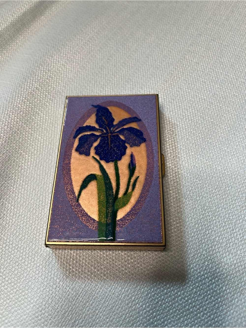 Vintage Limoges Limited Card Holder Case Trinket Box Purple Iris Floral